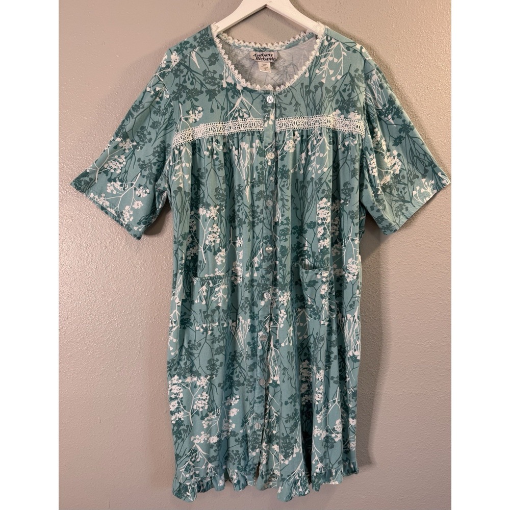 Anthony Richards 2X Floral Cotton House Dress Cottagecore Grannycore Lace
